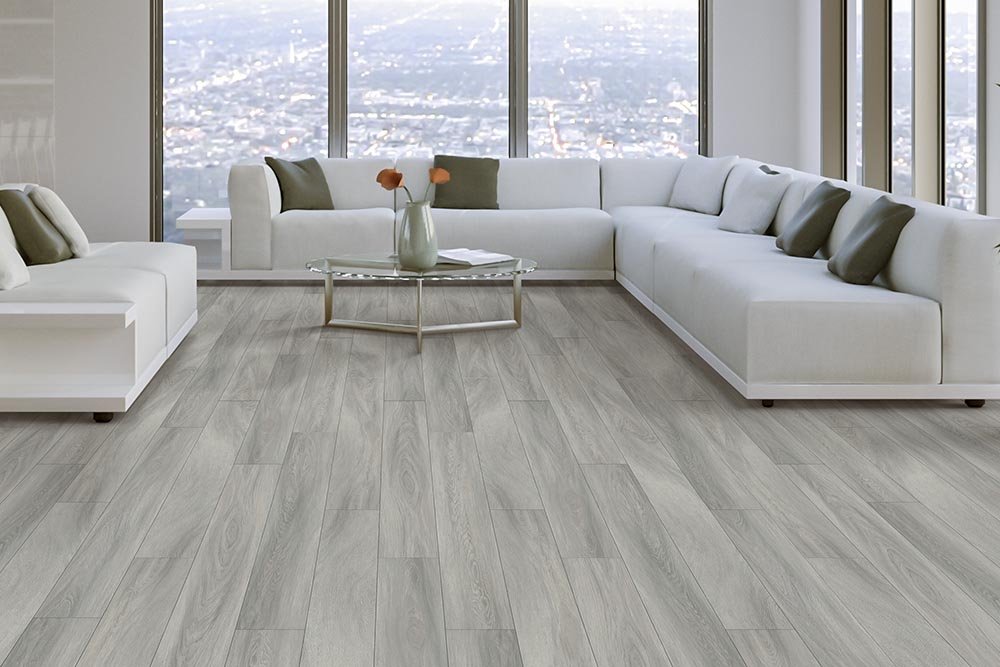 Living Room Gray Greige Luxury Vinyl Plank LVP - Robert's Flooring